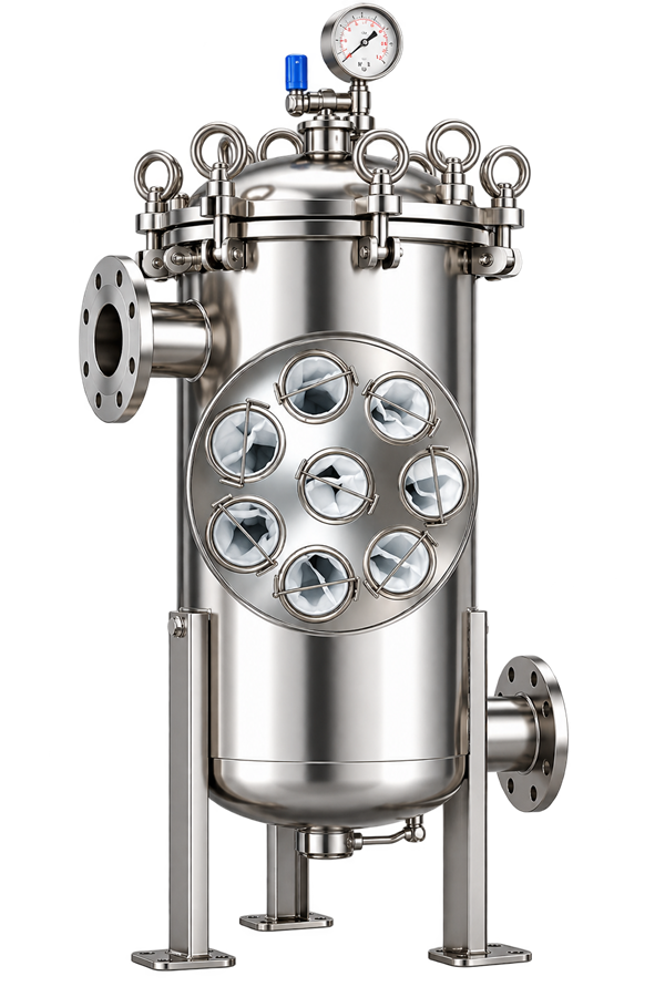 Multi-bag filter housing for high flow service